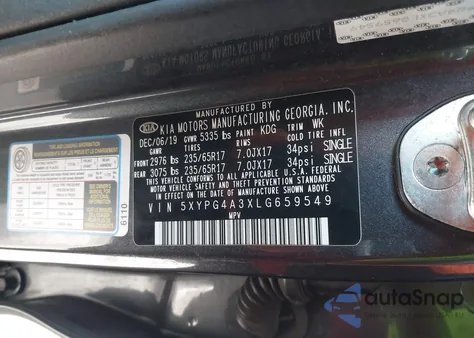 2020 Kia Sorento 2.4L Lx from USA, damaged, VIN 5XYPG4A3XLG659549